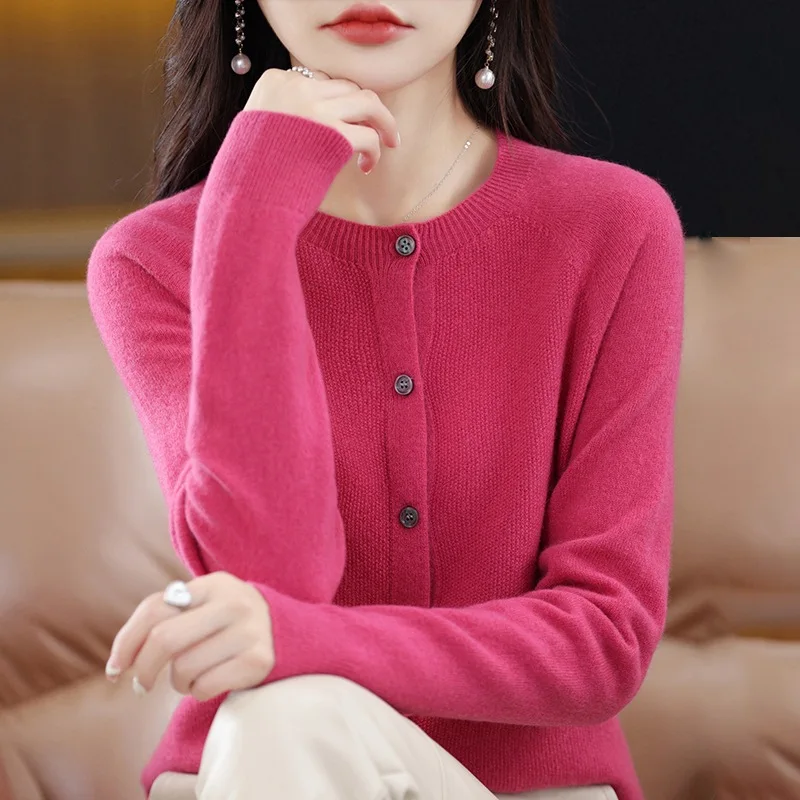 16 color knit cardigan for women\'s autumn and winter new round neck outerwear with a solid color loose coat sweater