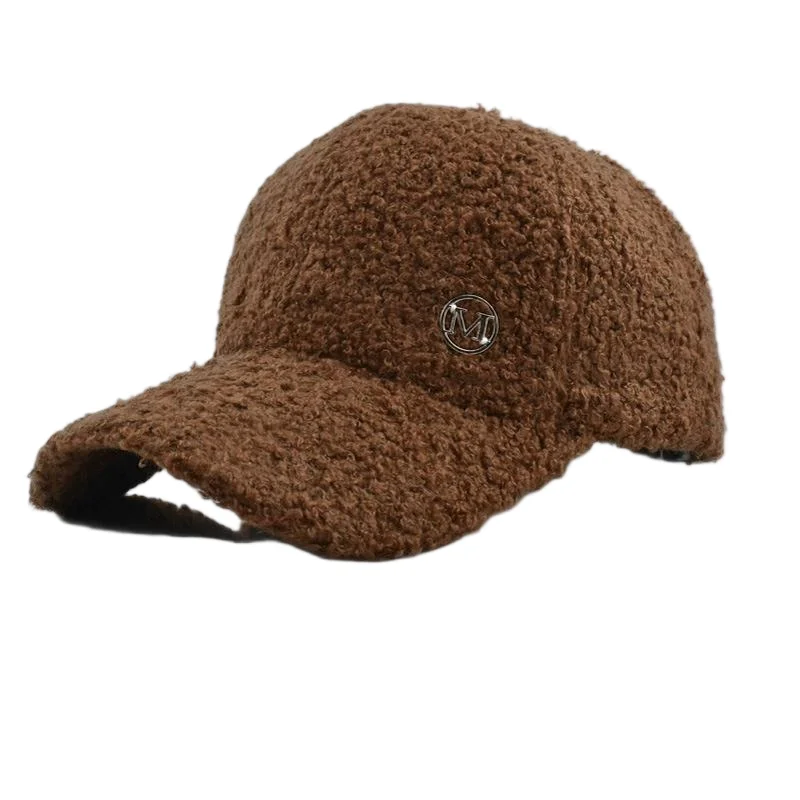 Winter-Baseballmütze aus einfarbiger M-Label-Lammwolle für Damen, warme, lässige, modische, vielseitige Plüsch-Entenschnabelmütze im Freien – Detail 11