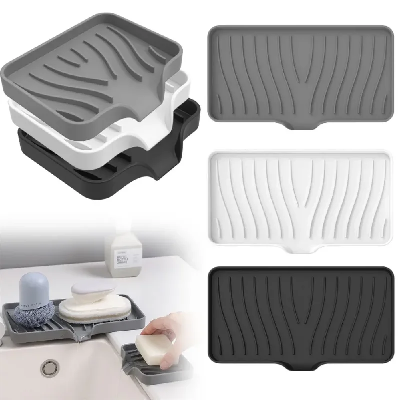 1-Pack Silicone Drain Soap Box Kitchen Bathroom Anti-slip Sink Tray Creative Washing Table Soap Tray Free Punch Drain Rack