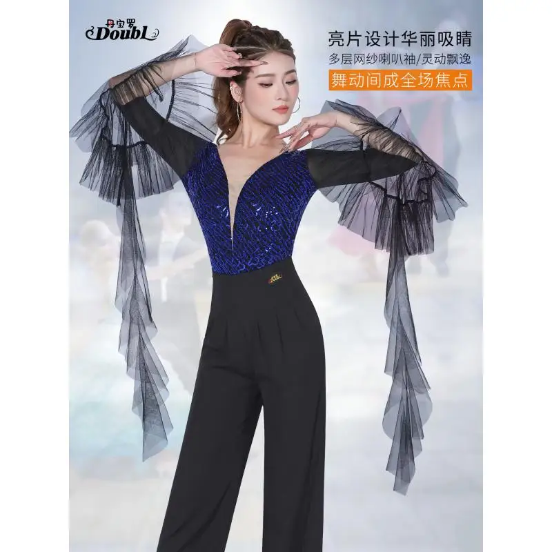 

Brand High-end Modern Dance Top Women's Dance 2025 New One-piece Dance Latin Dance Leotard Sequins Ballroom Dance Clothes