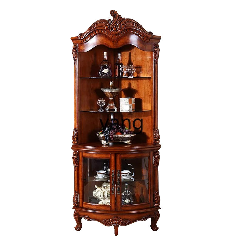 

TGF American solid wood corner cabinet living room glass cabinet retro European corner cabinet
