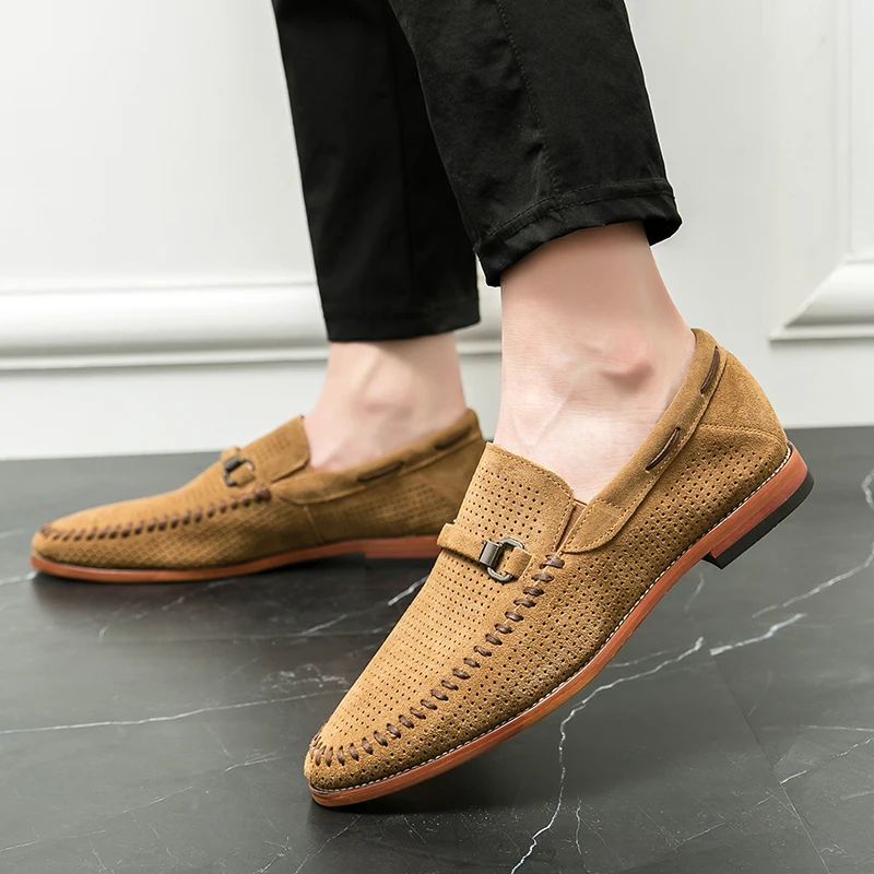 

Spring Summer Mens Casual Shoes Fashion Brand Suede Leather Mens Loafers Moccasins Hollow Out Breathable Slip on Driving Shoes