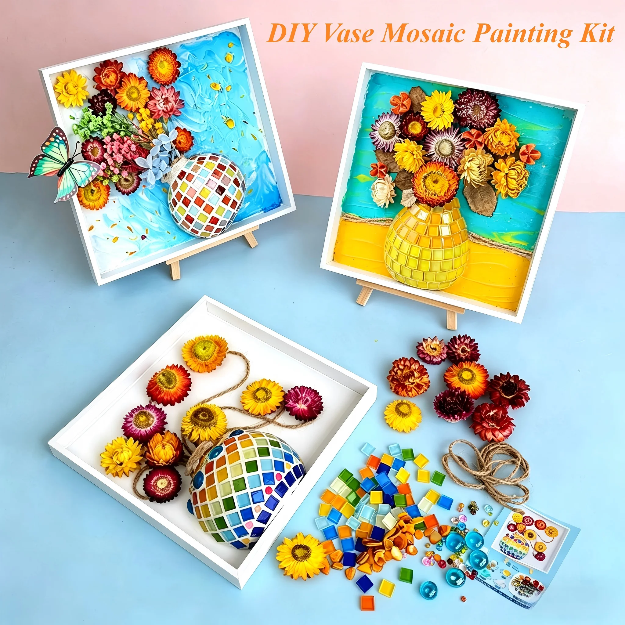 Seeglas-Kunst-Set, DIY Harz-Strandkunst-Set, DIY Mosaik-Kunst- und Bastelsets, Vasen-Blumen-Malsets für Heimdekoration, Bücherregal, Büro