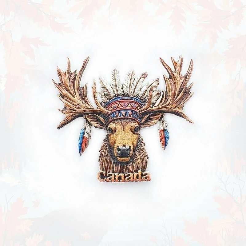 Canadian Chief Elk Fridge Magnet - 3D Indigenous Souvenir Totem Pole & Forest Decor Unique Wilderness Gift