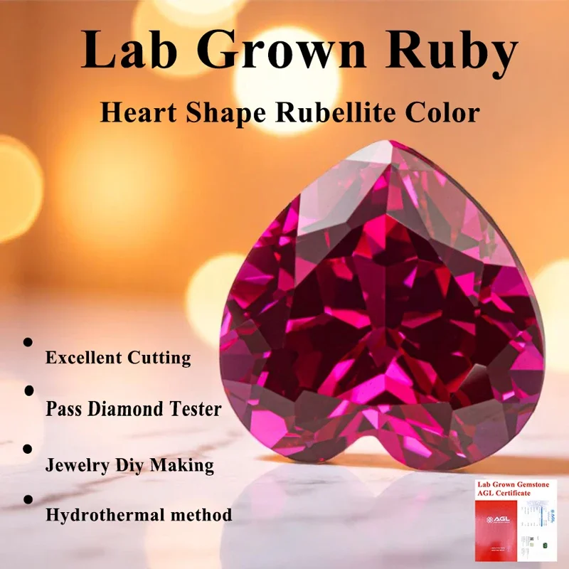 

Rubellite Color Heart Shape Laboratory Ruby VVS1 Stone for Charms Diy Jewelry Making Necklace Material Selectable AGL Certificat