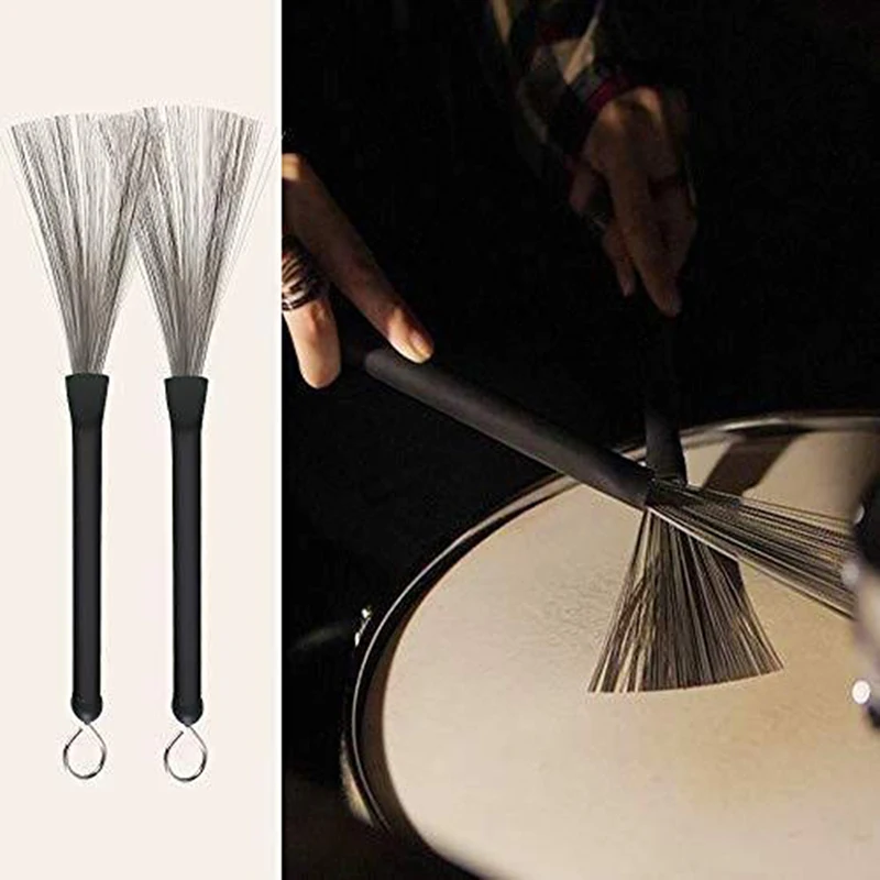 6 pieces Universal Jazz Drumsticks Set Include 5A Maple Drumsticks Bamboo Steel Wire Brushes Sticks and Velvet Bag Retractable