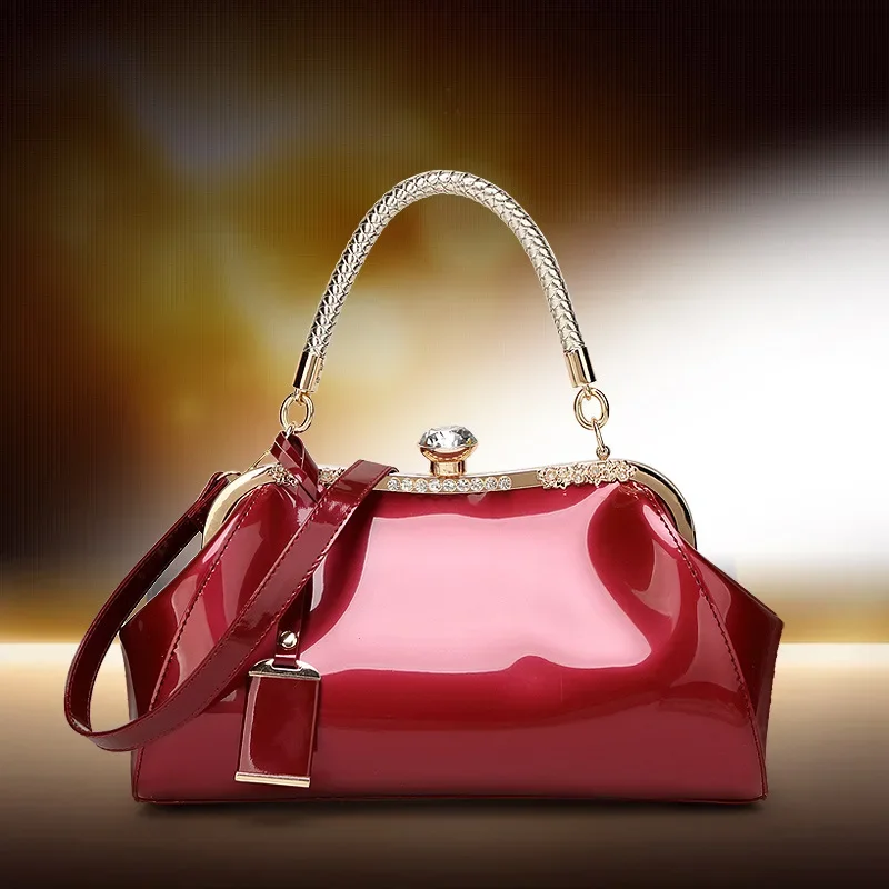 Lacquer Leather Bright Face Women's Bag Bridal Wedding Atmosphere Diamond Handheld Women's Single Shoulder Diagonal Straddle Bag