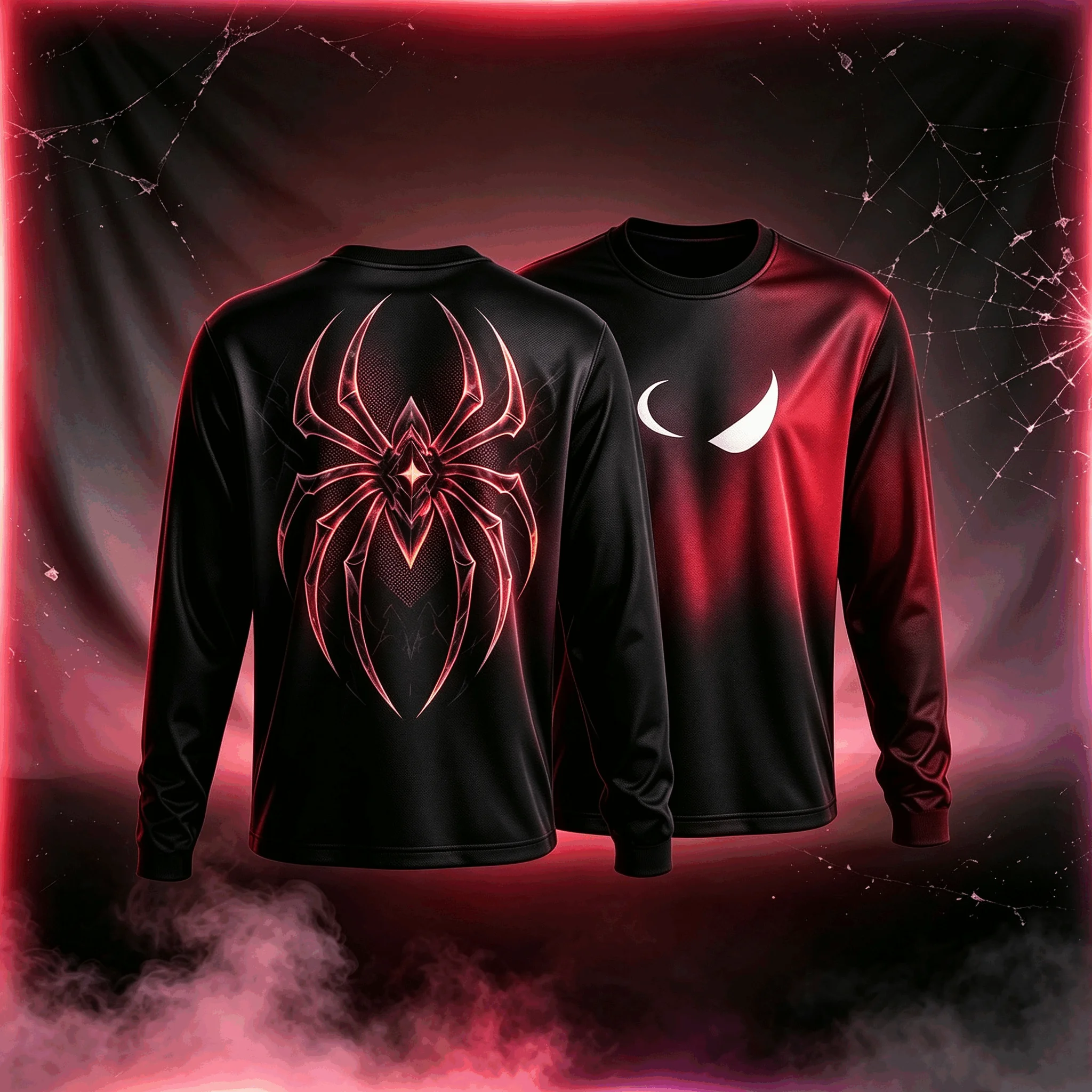 2026 Men Gradient Long Sleeve Sports Tee, Dark Spider Graphic Quick Dry Polyester Top for Gym & Outdoor Sports Daily Activities