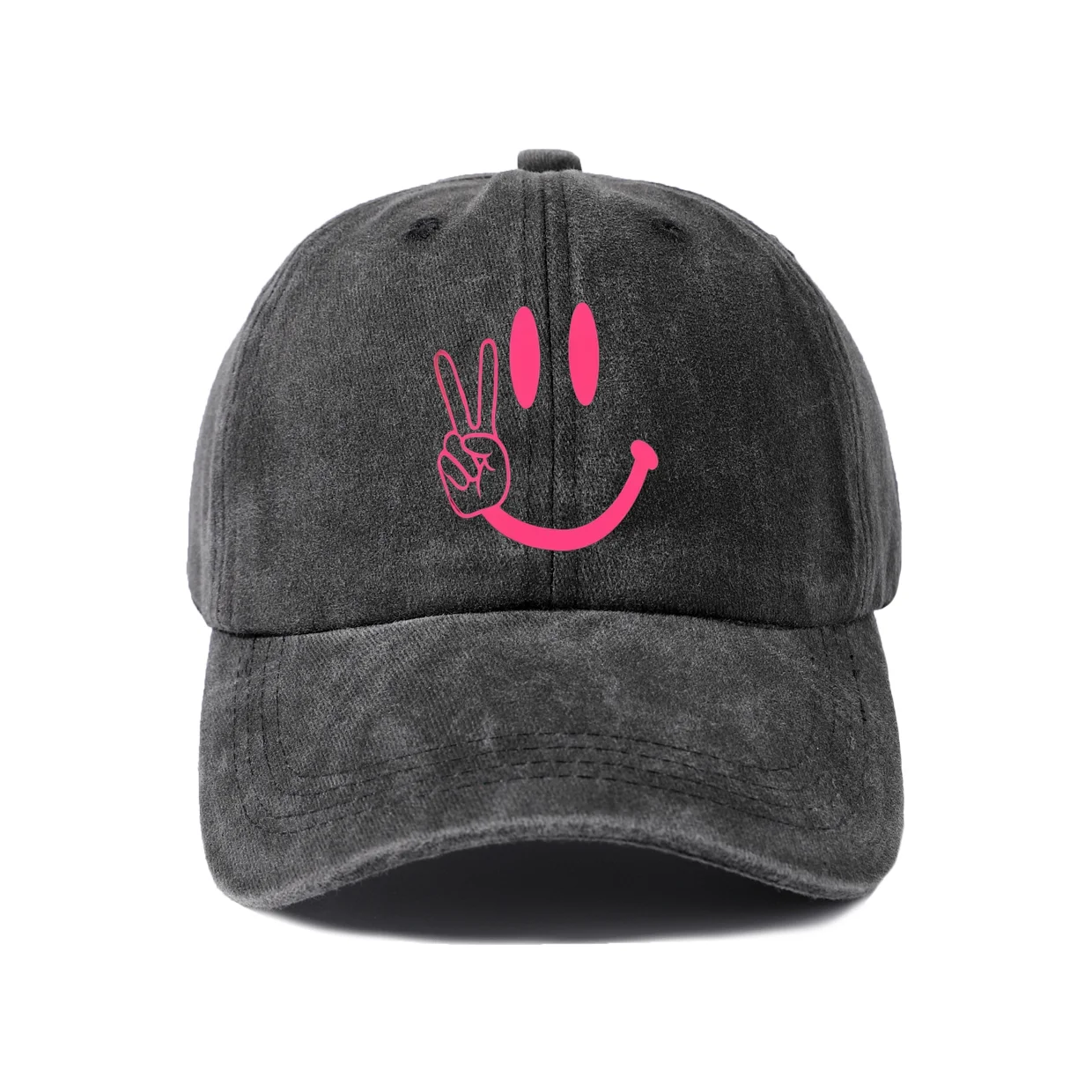 Pink Drip Smiley Graphic Baseball Cap, Vintage Washed Adjustable Unisex Dad Hat, Casual Gift