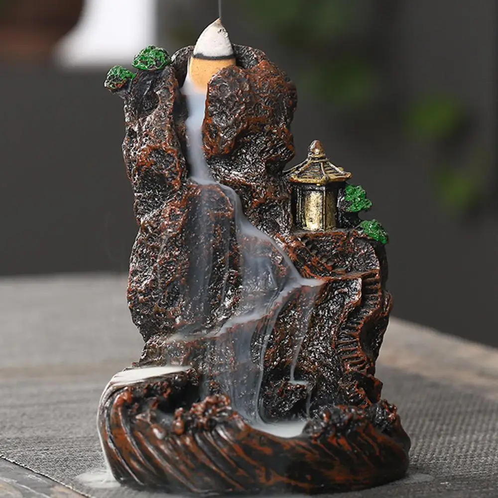 Backflow Stick Incense Burner Resin Waterfall Mountains Rivers Incense Burners Holder Mini Backflow Teahouse Burner Home Decor