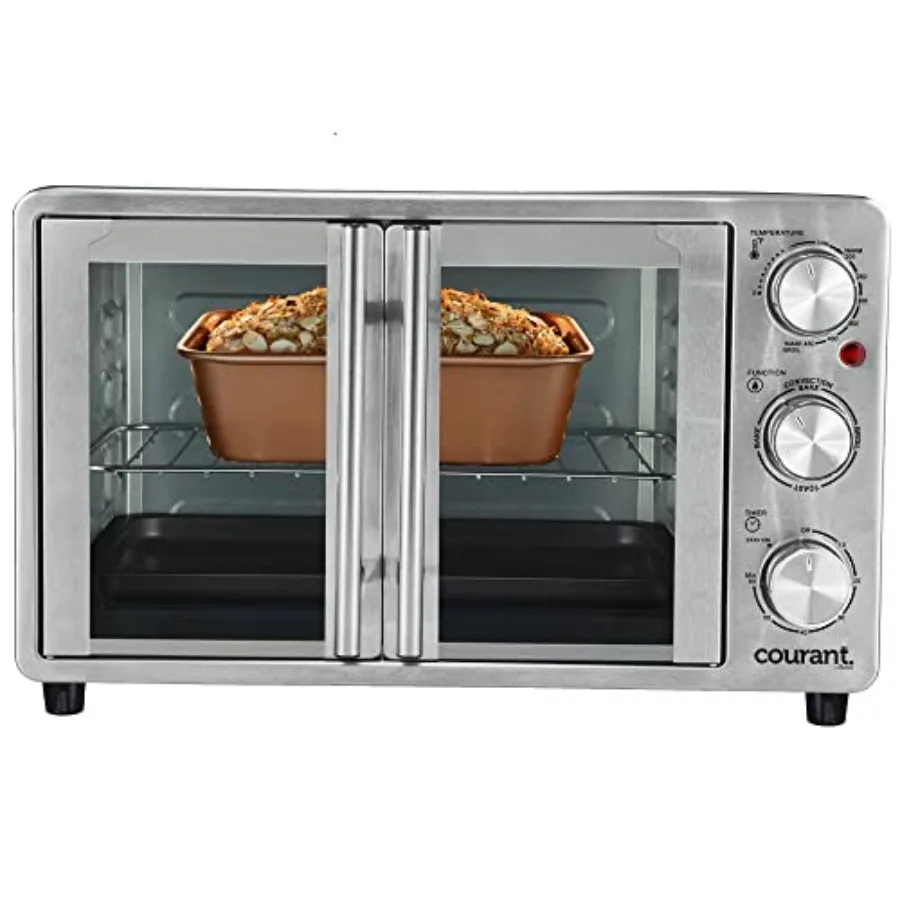 French Door Convection Toaster Oven and Broiler, Bake Broil Toast Oven, Fits 9x13'' Aluminum Baking Pan, 6-Slices, 10'' Pizza,