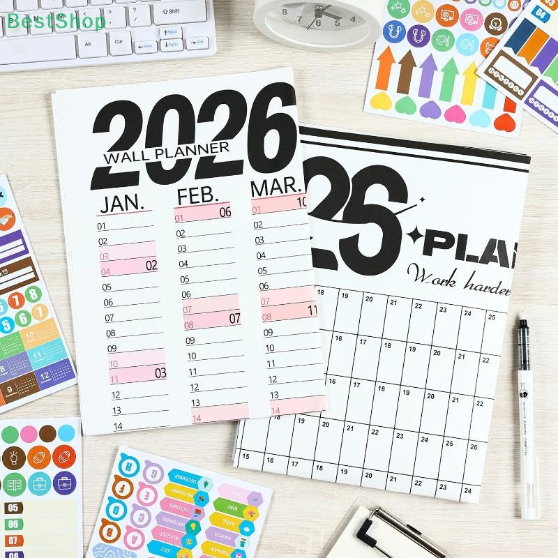 2026 Wall Calendar Single Schedule Sheet Annual Wall Hanging Calendar Blank Gird Memo Daily Planner Simple Room Decoration