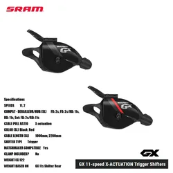 SRAM GX 11-speed X-ACTUATION Trigger Shifters Black Red COLOUR Aluminum pull lever