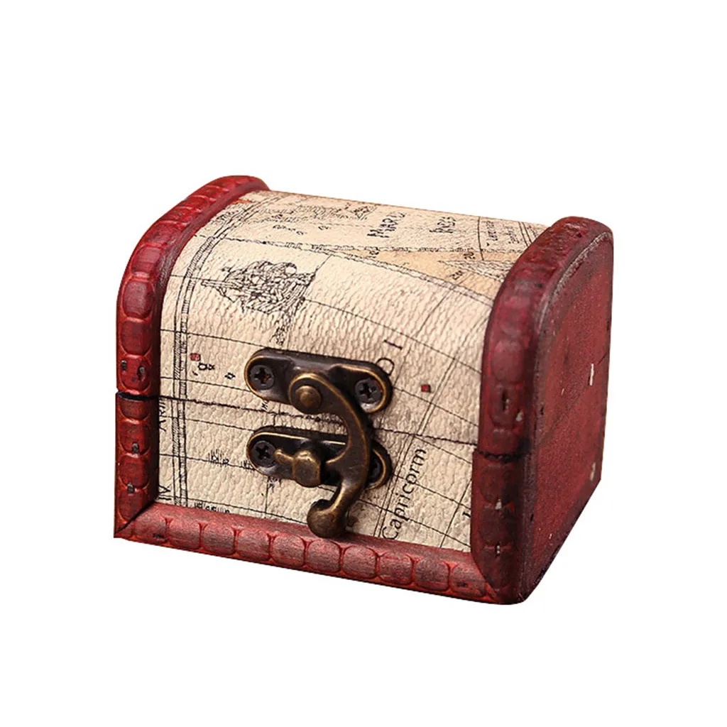 Rustic Wooden Jewelry Box with Lock Storage Box Jewellery Trinket Box Holder for Ring Brooches Bracelets Earrings Ear Studs