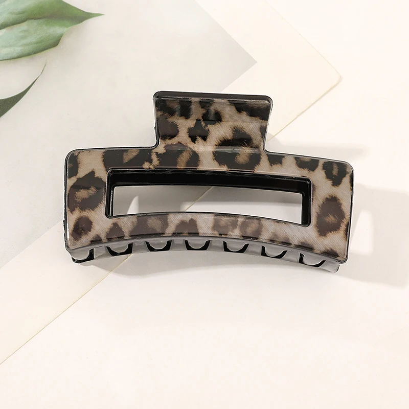 8.5cm Rectangle Hair Claws Women Hair Accessories Leopard Hollow Out Plaid Ponytail Strong Hold Banana Clips For Girl Hairstyle