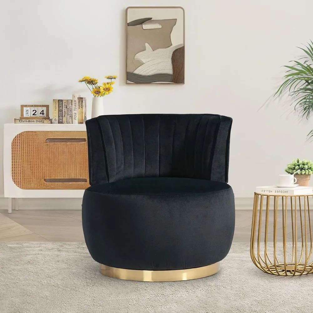 

Кресло-бочонок велюровое с поворотным механизмом, современное мягкое акцентное кресло для отдыха, круглое кресло с поворотом на 360° и золотым металлическим основанием, доставка по США