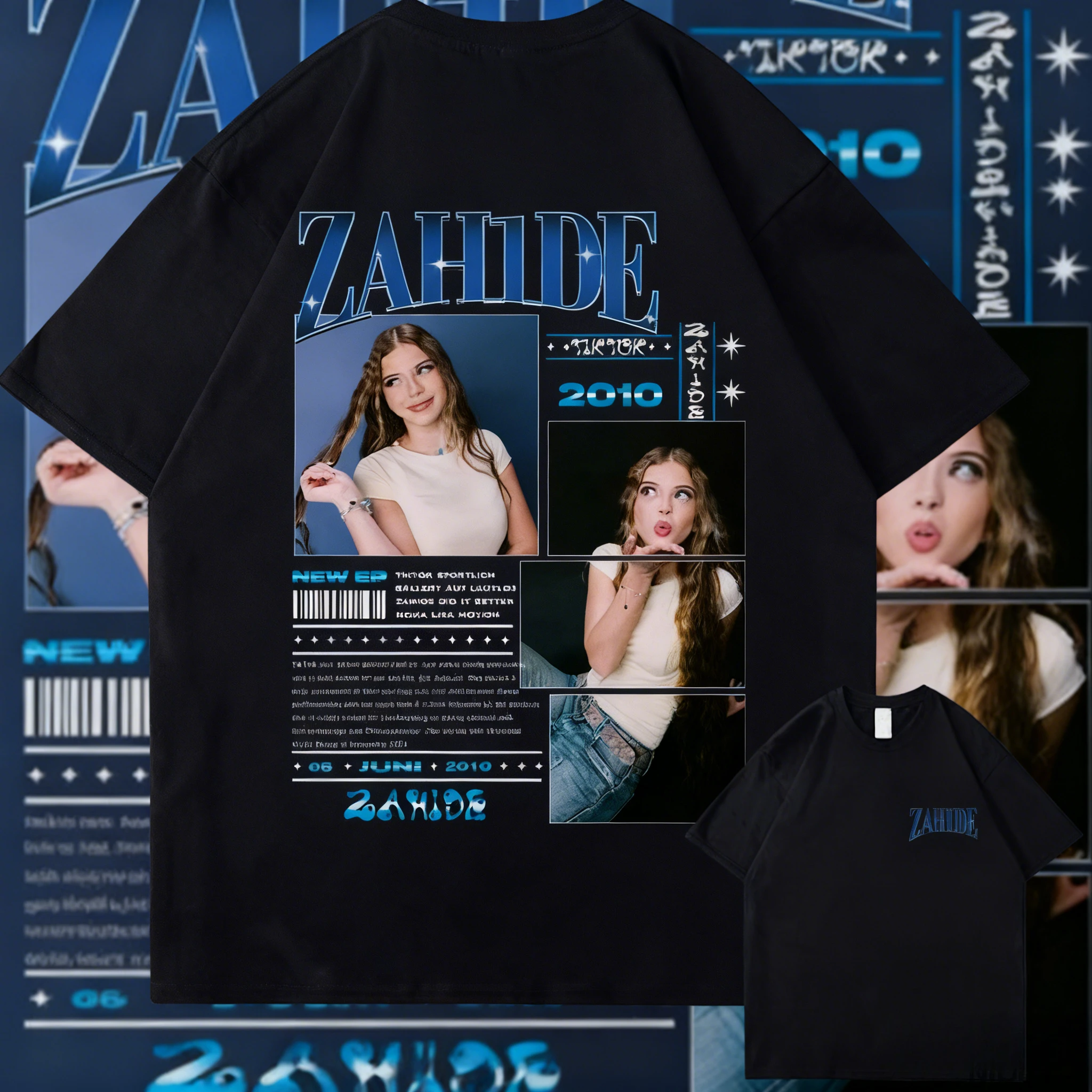 

2025-26 летняя футболка Zahide Merch из 100% хлопка с принтом для мужчин и женщин, уличная одежда в стиле хип-хоп, большие топы, дышащие повседневные Y2k