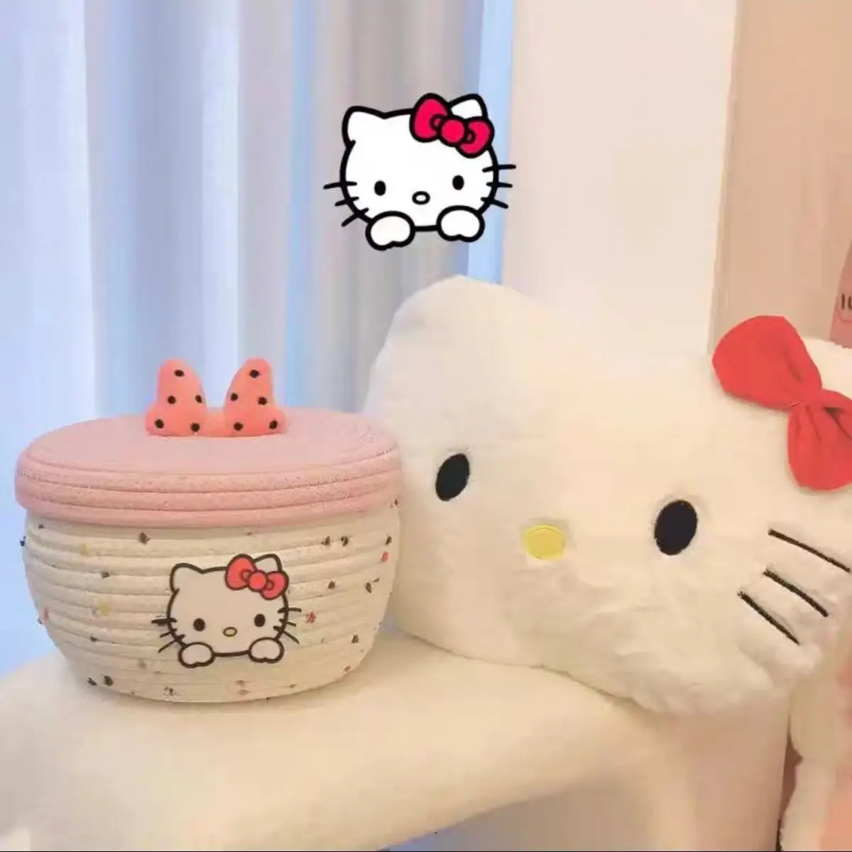

Новая милая хлопковая нить Hello Kitty, ручная корзина для хранения, креативная настольная корзина для хранения с героями мультфильмов, корзина для закусок, чехол-держатель
