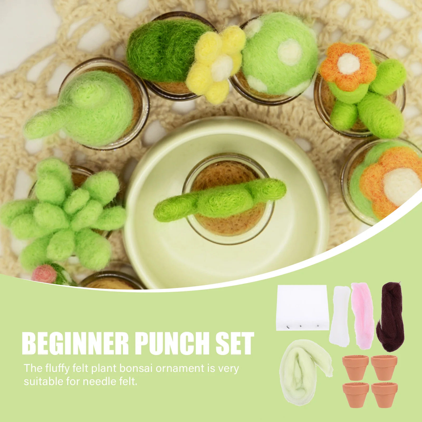 

1Set Needle Felting Bonsai Material Package DIY Succulent Desktop Decor Felt Craft Needlework Kit Needle Felting Flowerpot Kit