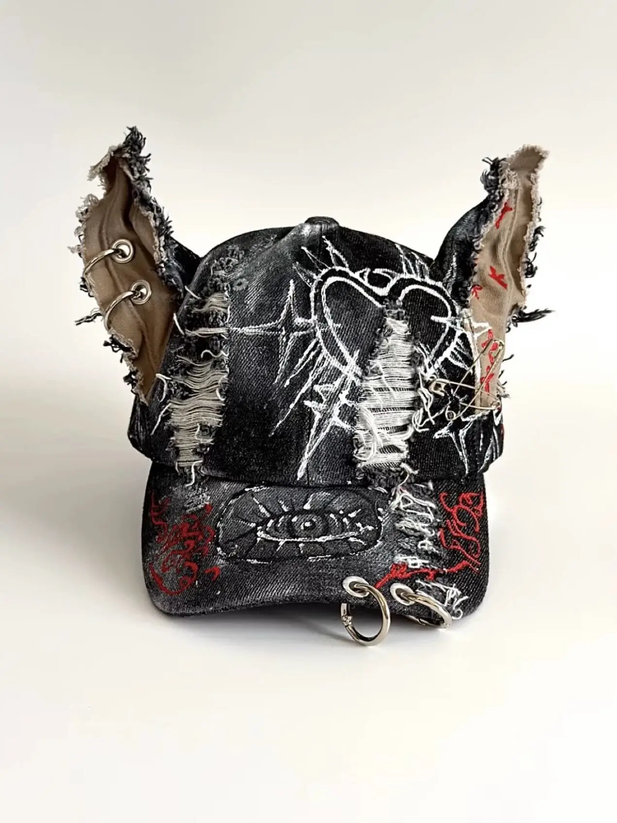 Dark Wind Y2k Doberman Dog Ears Hand Painted Cowboy Baseball Hat Men and Women Punk Personality Street Cap Tide