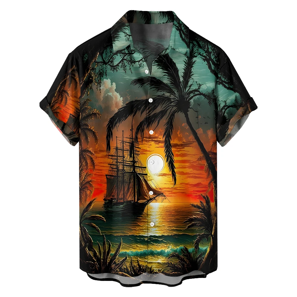 

Original summer sea scenery leisure trip large size short sleeve shirt Hawaiian style digital print loose trend shirt