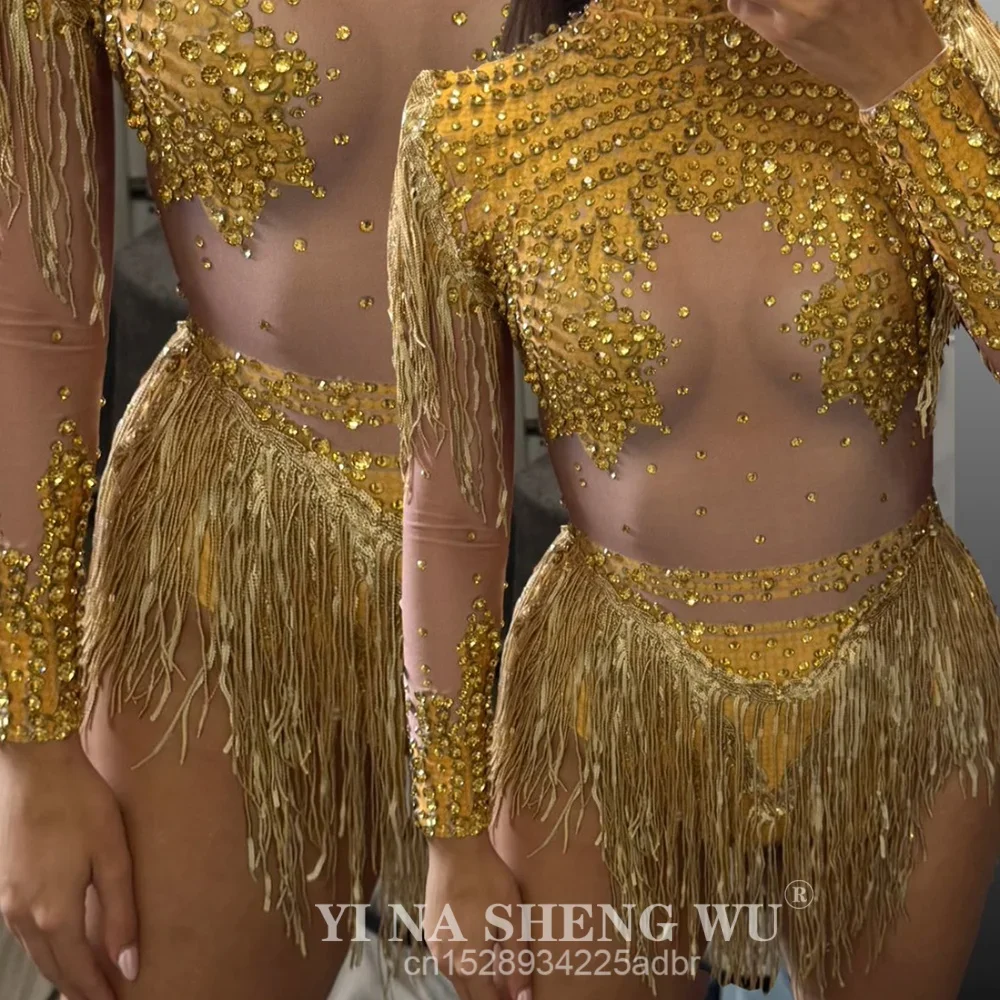 

Новые женские блестящие стразы с блестками и кисточками, эластичные танцевальные боди для выступлений, дня рождения, ночного клуба, диджея, сценический костюм