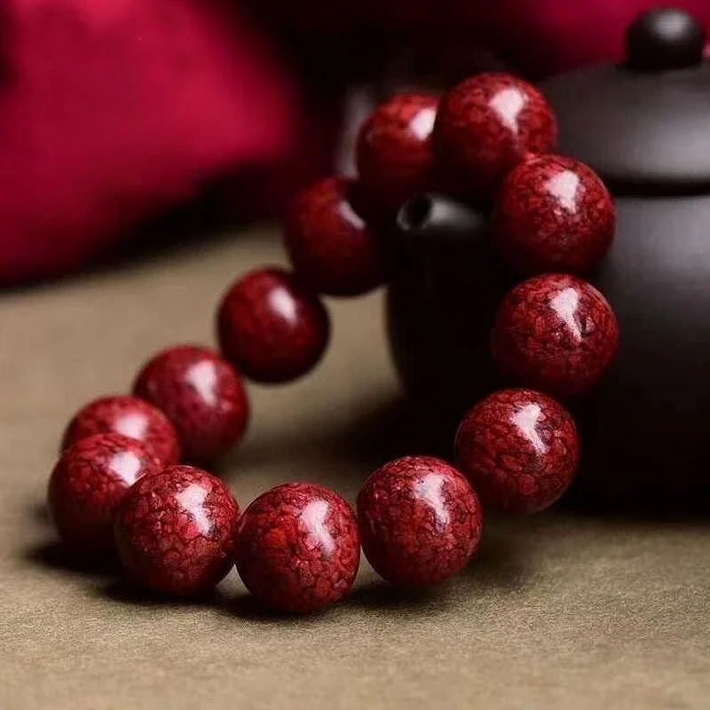 Men's and Women's Handmade Lucky Stone Bracelet with Natural Crystal Cinnabar Beads for Wearing and Collection