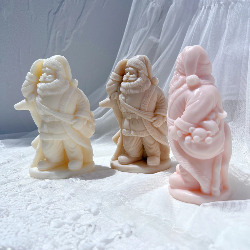 Deer Santa Claus Candle Mold Kriss Kringle Plaster Gypsum Mould Christmas Art Sculpture Father Christmas Resin Silicone Mold