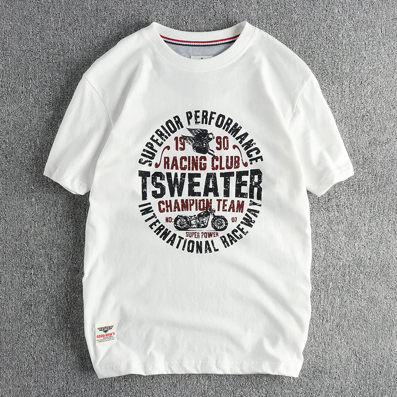 メンズ半袖オートバイTシャツ,レタリングパターン,レトロなトレンド,アメリカンスタイル,個性,夏,新品