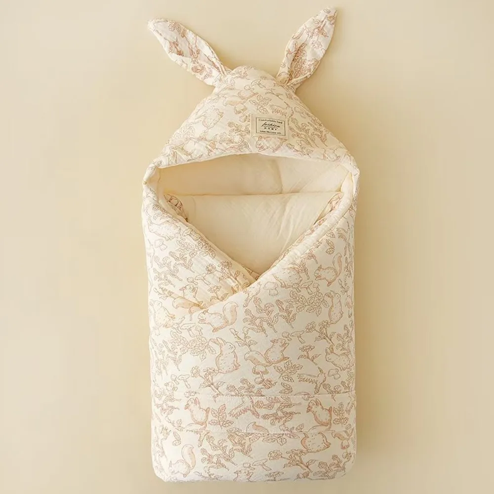 

Crinkle Cotton Swaddle Blanket Bunny Ears Design Extra Soft Thermal Swaddle Quilted Design Newborn Swaddle Blanket Newborn Care