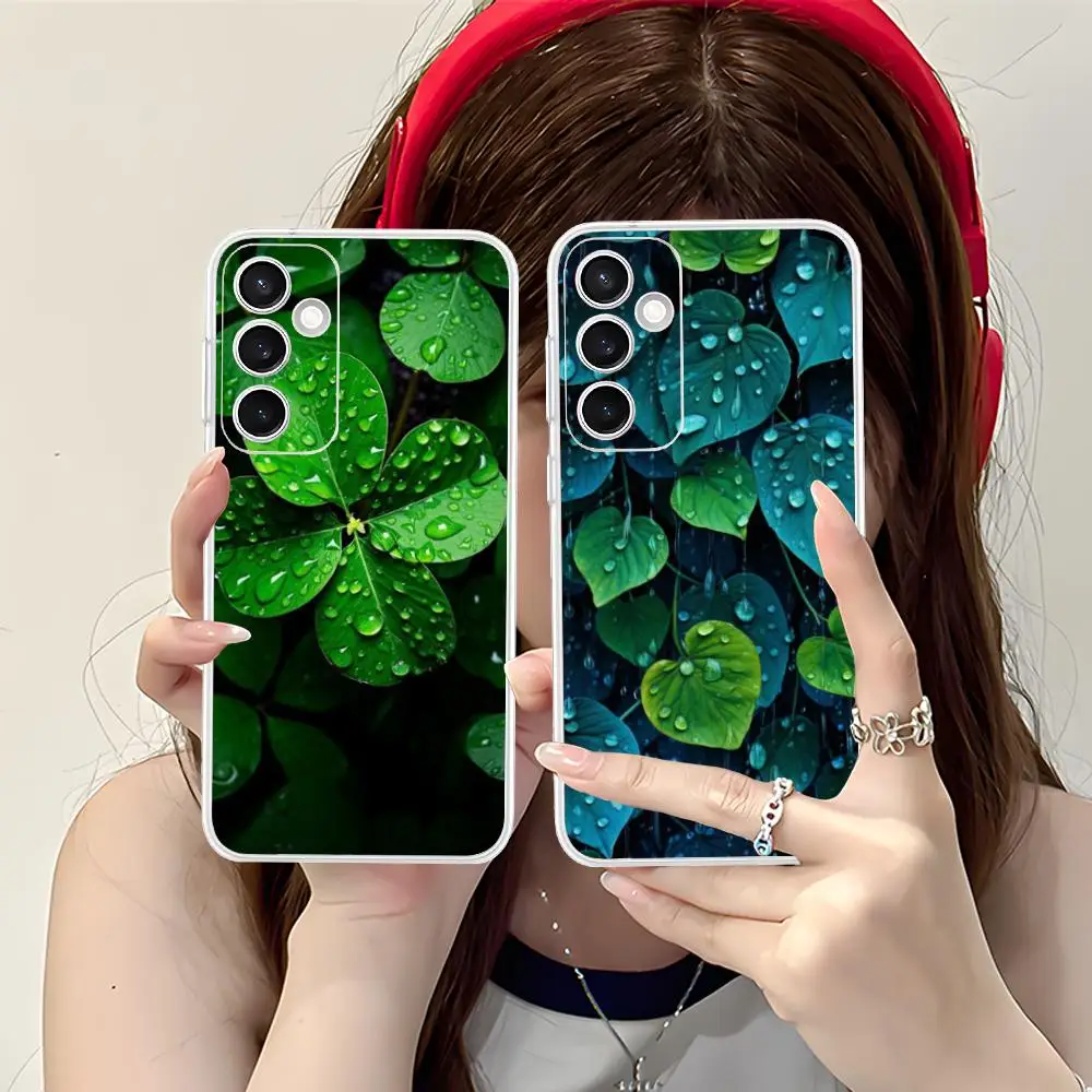 Dew Leaves Flowers Mobile Phone Case for Samsung Galaxy S25 S24 S23 S22 S21Plus FE Ultra Clear Colorful Cover Luxury Cellphones