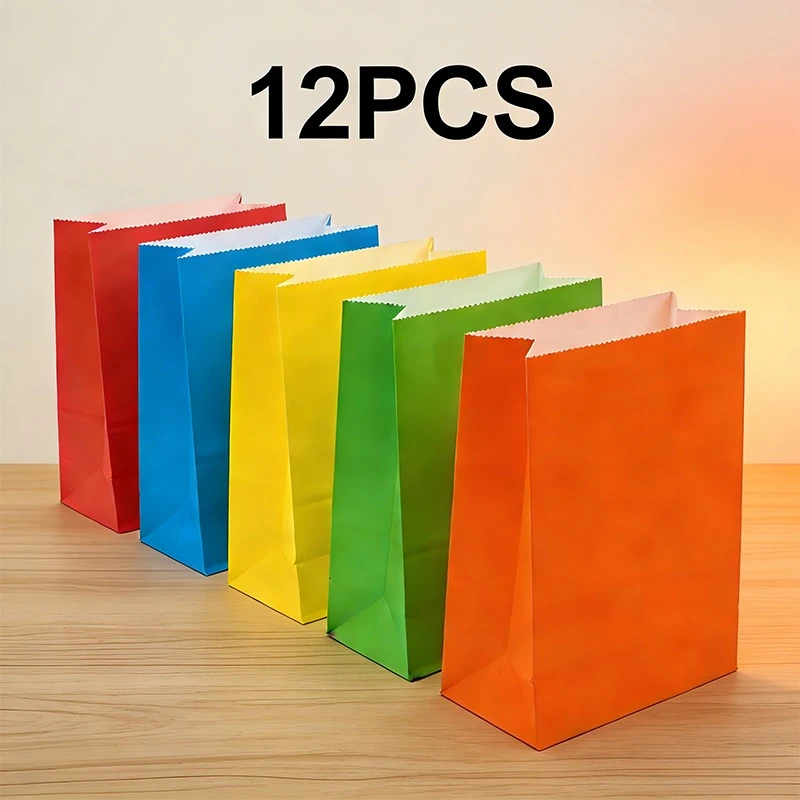 Paquete de 12 Bolsas de Papel para Dulces, Coloridas, Decorativas, para Regalos, Fiestas, Bodas, con Pegatinas, para Galletas, Dulces, Bonitas