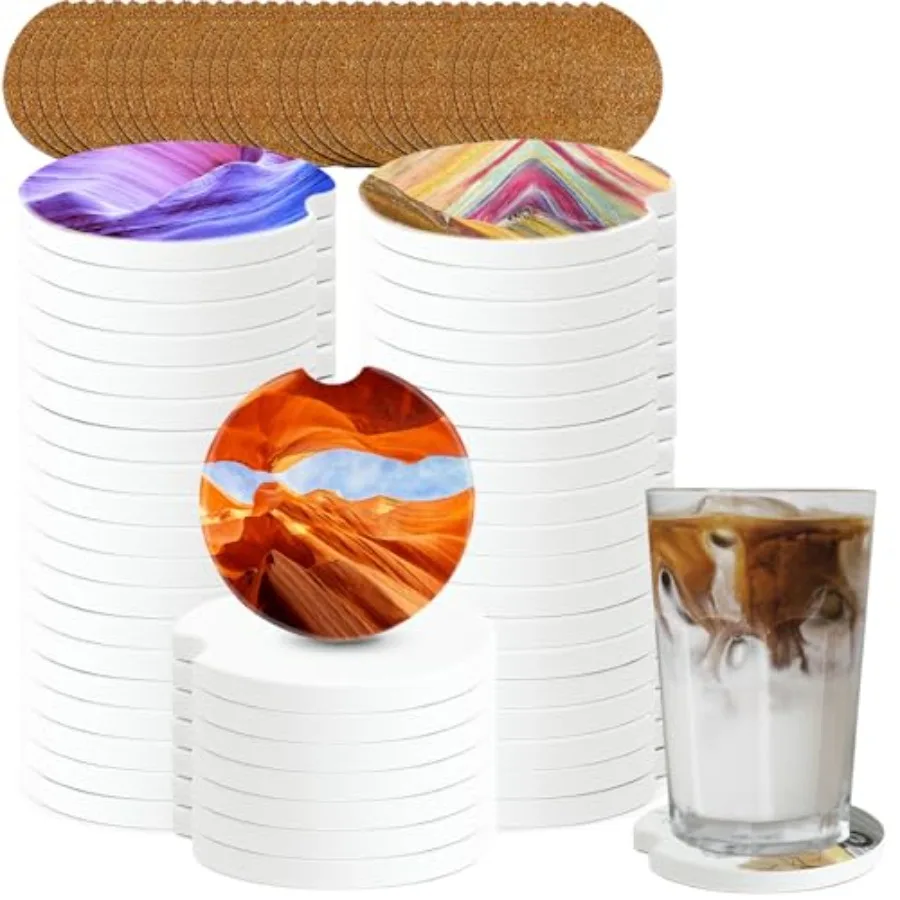 

PCS Sublimation Blanks Car Coasters Blank Coasters for Sublimation Ceramic Cupholder Circular Opening for Heat Transfer DIY Cra