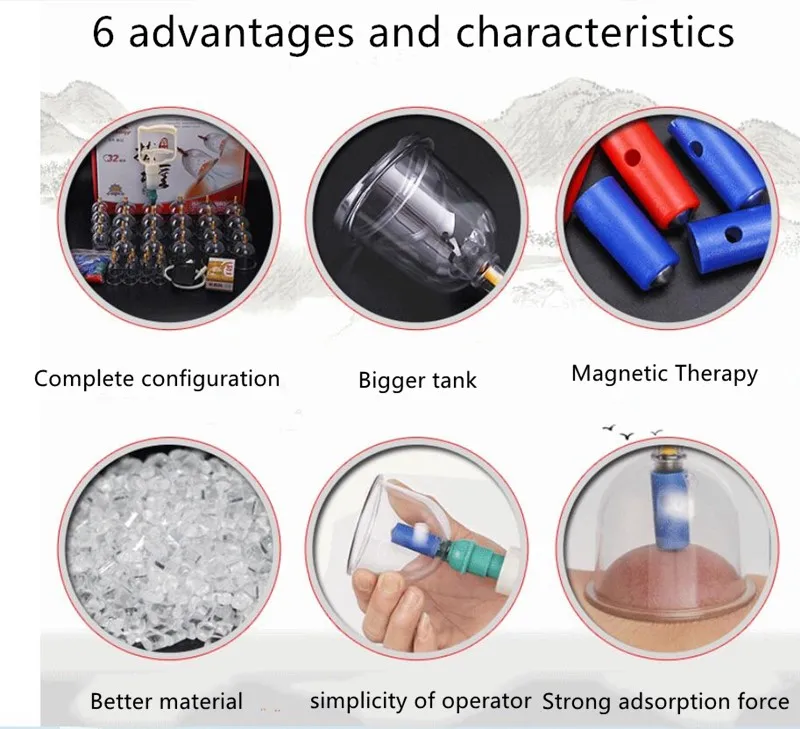 32 pcs massage Vacuum cupping set thicker magnetic aspirating cupping cans acupuncture massage suction cup with tube