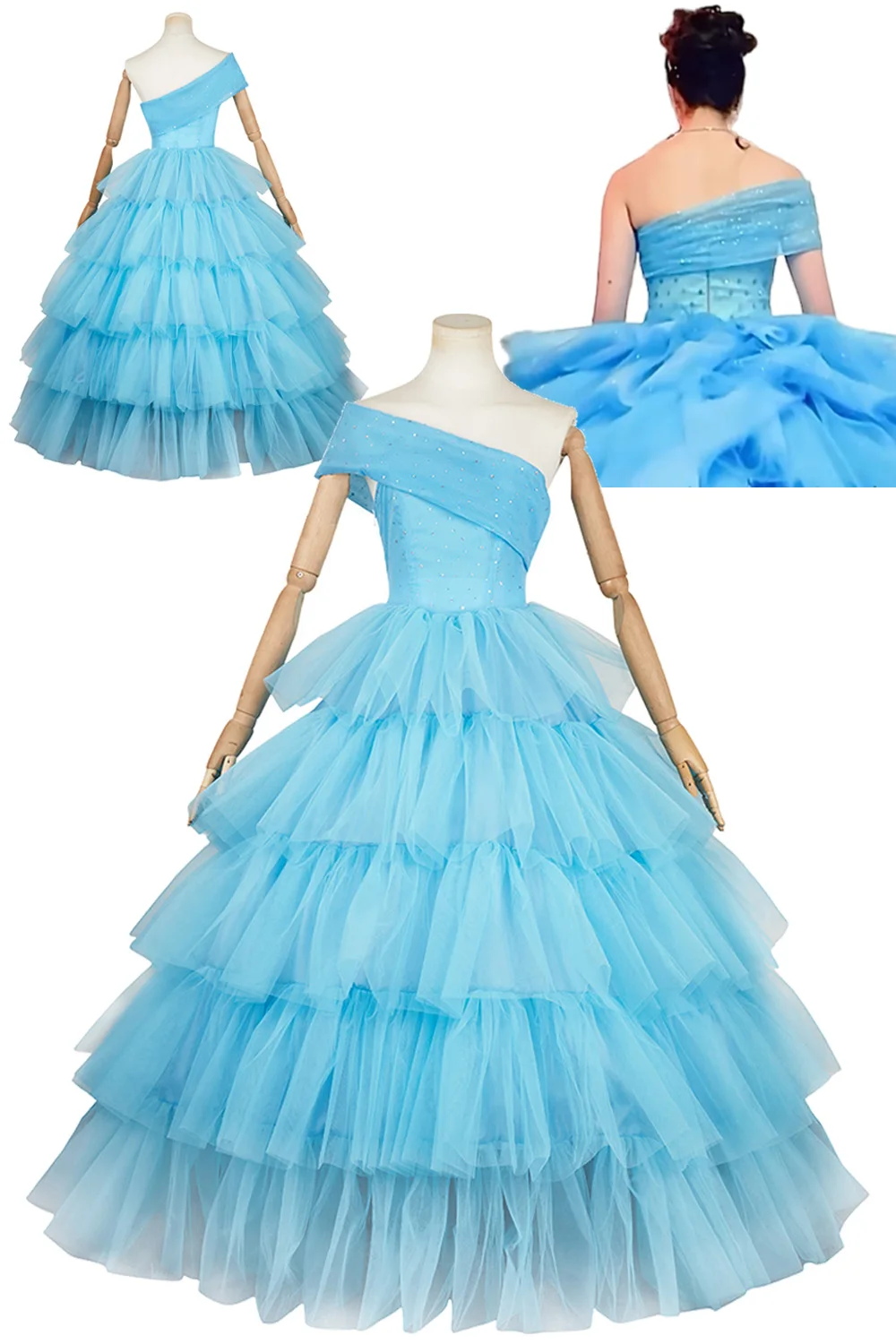 Fantasia Sue Cosplay Blue Gown Dress 2024 Movie Substance Disfraz Costume Women Female Fantasy Halloween Carnival Party Clothes