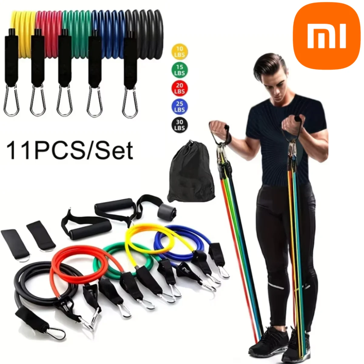 Xiaomi 11 stks/set trektouw, weerstandsbanden, draagbare fitnessapparatuur, enkelband, borstexpander, elastische oefenband