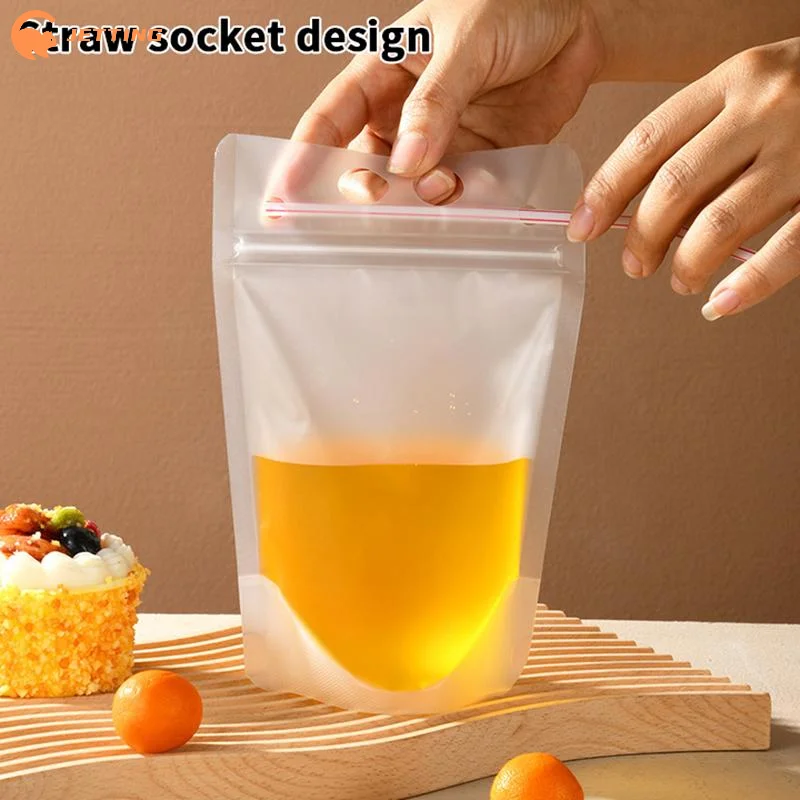 50Pcs 250ML-700ML Handheld Beverage Packaging Self-Supporting Bag Disposable Frosted Liquid Juice Self Sealing Cold Beverage Bag
