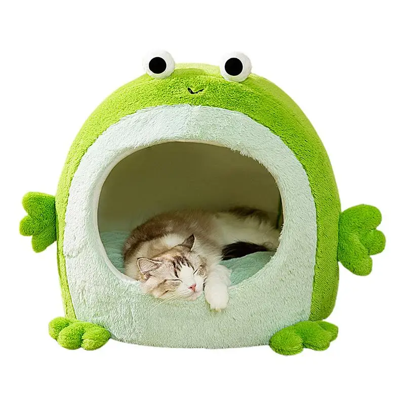 

Cat Bed Cave Frog Shape Cat Hidey Bed Soft Plush Cushion Cute Winter Warm Cat Nest Pet Cave Foldable Dog House Kennel Bed Mat