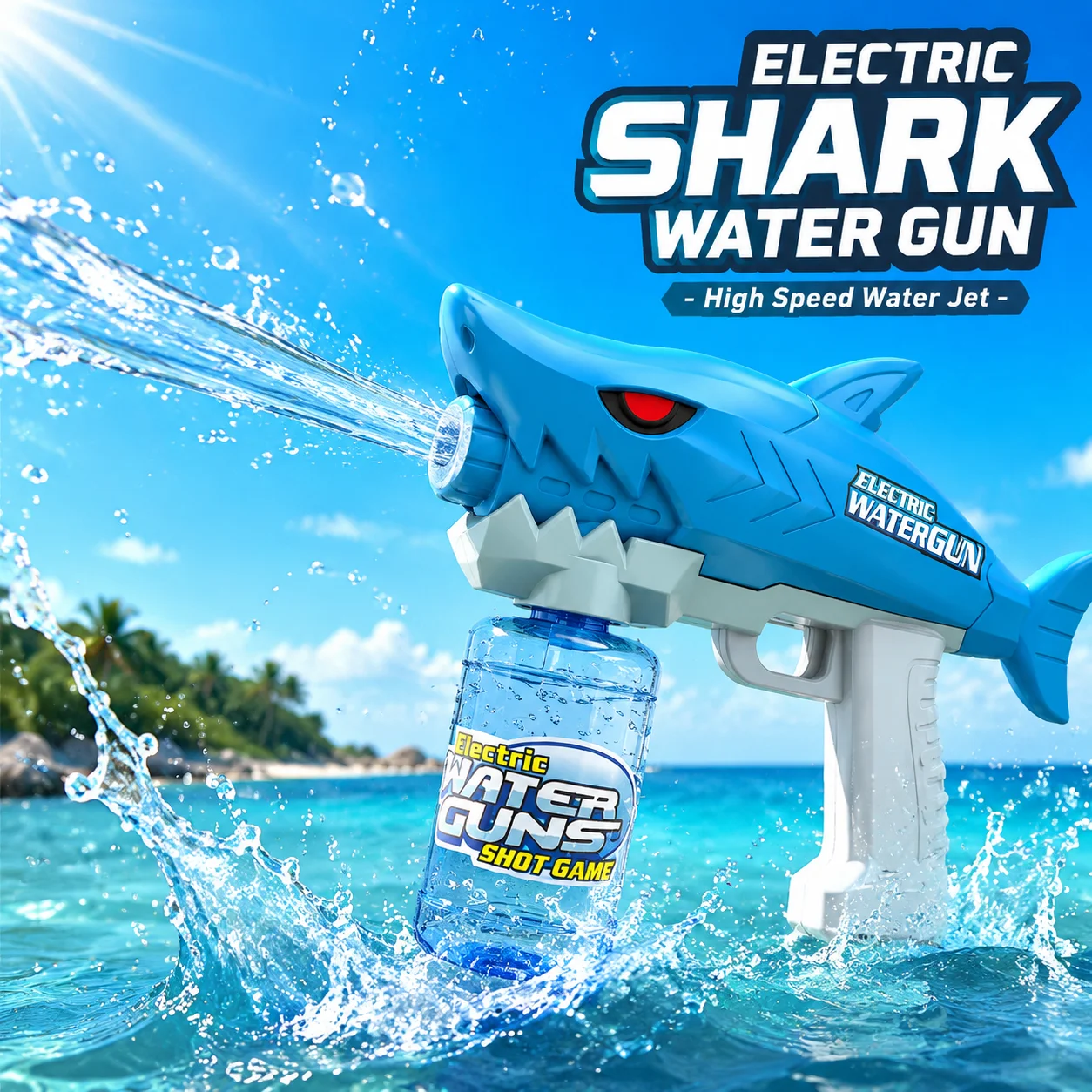 Automatic Shark Water Gun Toy Large Capacity Compatible with Water Bottle High Speed Jet Summer Outdoor Toys for Kids