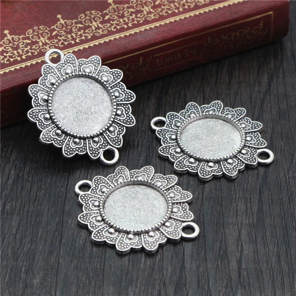 10 sztuk 16mm wewnętrzna rozmiar antyczny brąz posrebrzany kwiat styl połączenia Cabochon baza Cameo ustawienie Charms wisiorek — zdjęcie 4