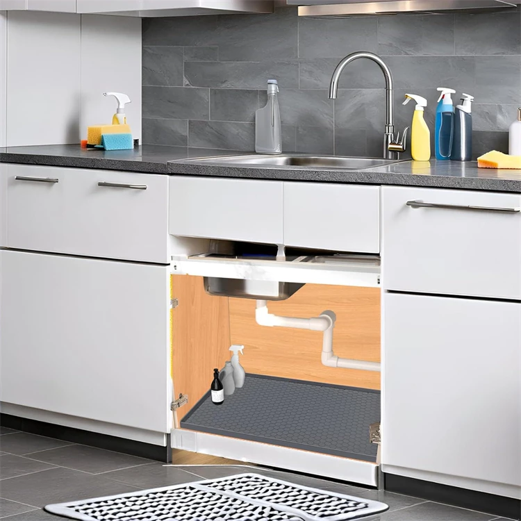 LMETJMA Wasserdichte Unterbau-Schutzmatte aus Silikon für Bad und Küche, Schrank-Schutzunterlage, leicht zu reinigen, Badezimmerwanne – Detail 8
