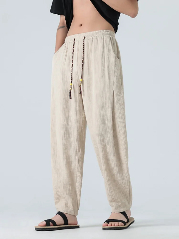 

Новые китайские летние тонкие свободные брюки-харланы из ледяного шелка, брюки-фонарики больших размеров, свободного кроя, повседневные брюки для мужчин