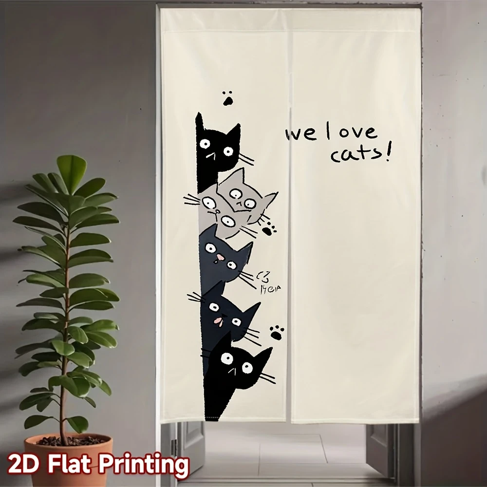 VIKAMA Ins-Style “Kitty” Half-Door Curtain, Cartoon Cat Print Room Divider Curtain, Home Decor for Bedrooms and Living Rooms