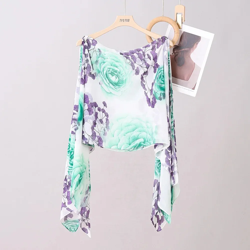 Summer new style Poncho outdoor photography Cape fashion flower print pullover travel women's sunscreen shawl Gift