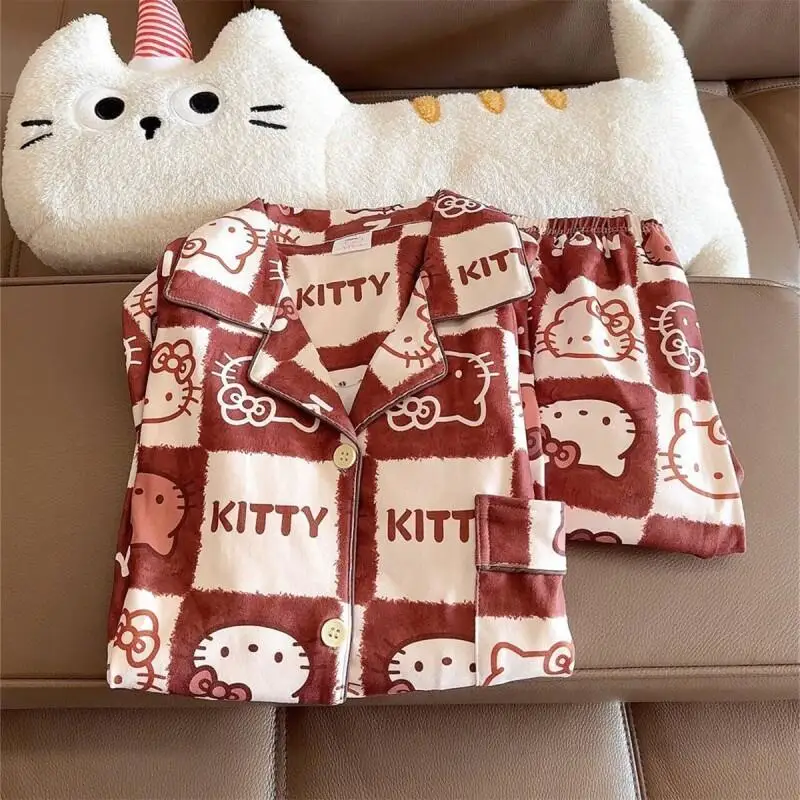 

Комплект пижам Sanrio Hello Kitty, вельветовый, женский, для дома, осень-зима, новый стиль, утолщенный, теплый, с длинными рукавами и длинными брюками