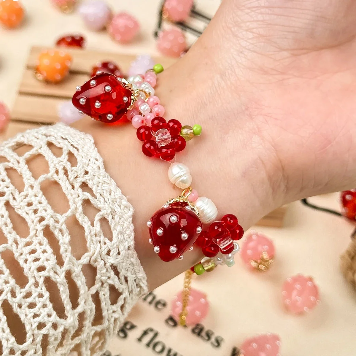 2Pcs Color Print 3D Cartoon Strawberry Shape Acrylic Handmade Beads DIY Jewelry Garment Pendant Accessory - view 6