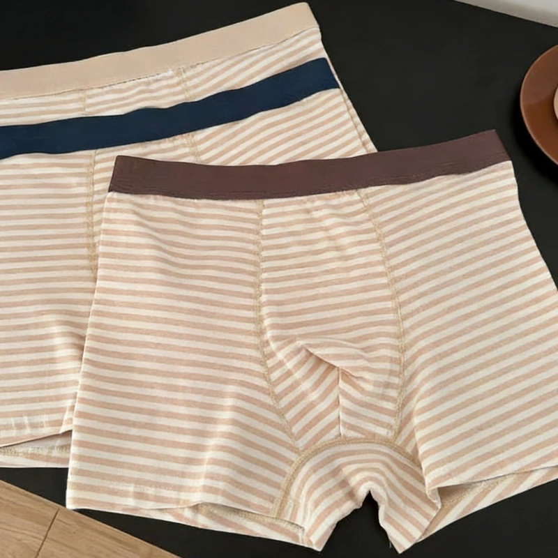 Clearance Men\'s Cotton Boxer Briefs Random Style Striped Letter Waistband Sports Trunks Breathable Daily Underwear Skin-Friendly