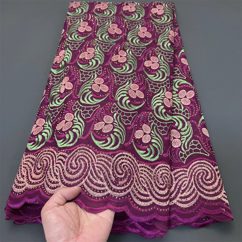 

2025 Высокое качество, тюль, кружевная ткань с чистой вышивкой, 5 ярдов, хлопок, дамасское свадебное платье, африканская Нигерия, вечерние модные ZJ029