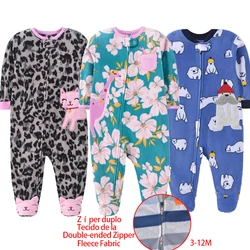 2024 New Double-Ended Zipper Cute Rompers Fleece Warm Clothes Infants and Toddler Baby Girls Clothes Rompers Jumpsuits Pajamas