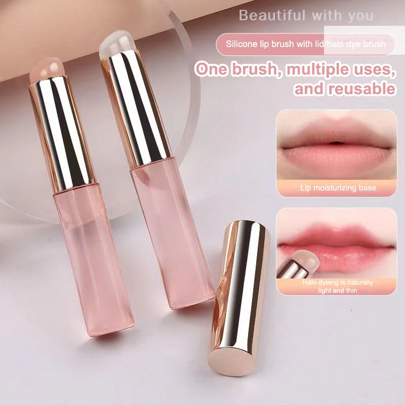 

Silicone Lip Brush With Lid Round Head Makeup Brush Lipstick Applicator Multi-Use Mini Concealer Brush Portable Makeup Tool